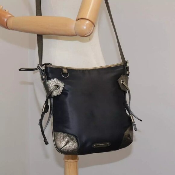 BURBERRY Shoulder Bag Nylon Leather Black Auth - Picture 14 of 16